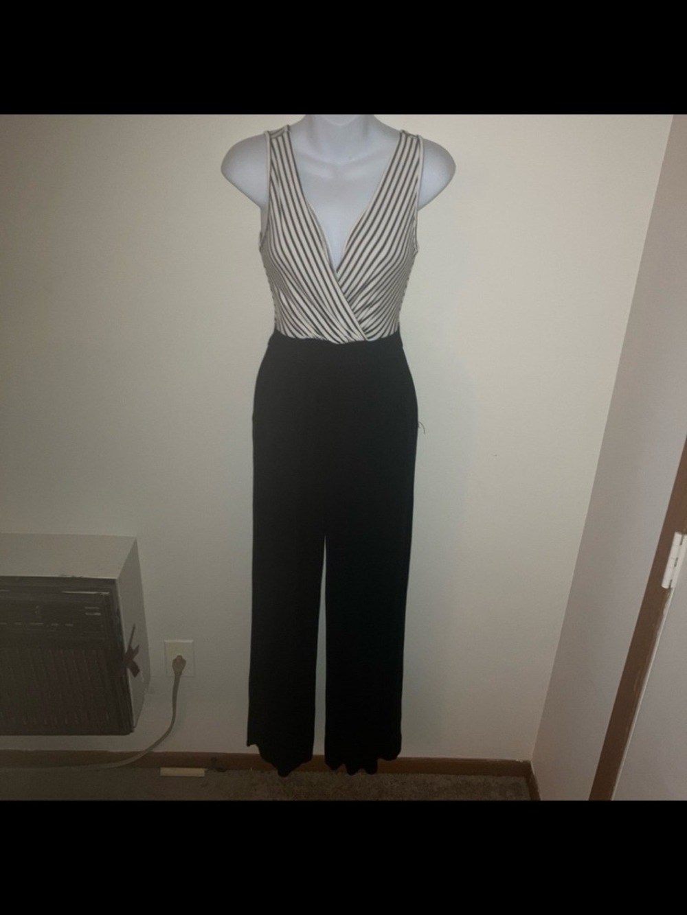 Kaileigh Black Wide-Leg Jumpsuit with Striped Wrap Bodice